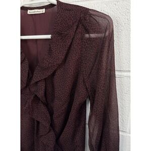 Abercrombie & Fitch Womens Large Maroon Red Bodysuit Long Balloon Sleeve Sheer
